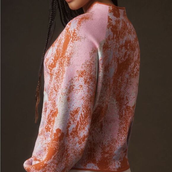 The Beatriz Mock-Neck Sweater:
Lurex Edition Abstract Orange and Pink Sweater - Picture 2 of 8